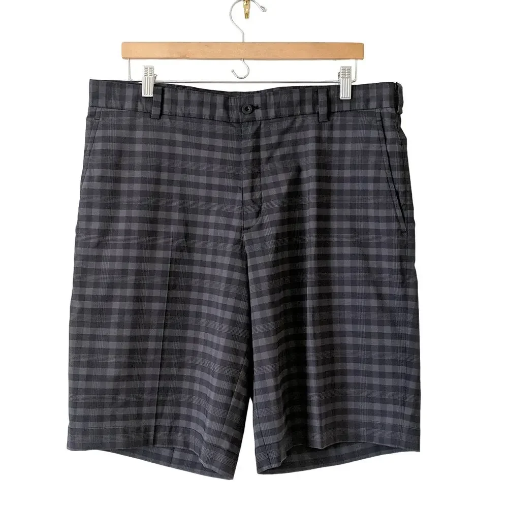 Nike Golf‎ Men's Checkered Shorts Dri Fit Black Plaid Flat Front Golfing Size 36
